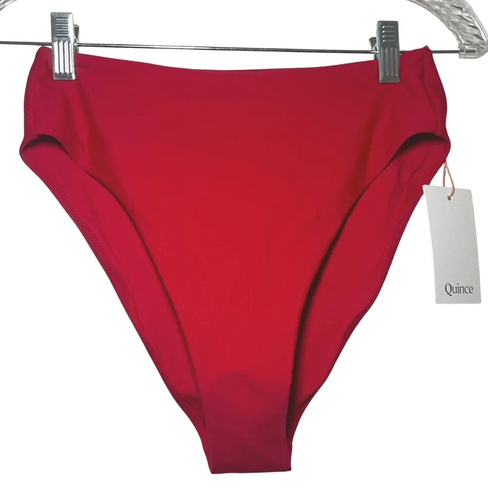 NWT Quince Italian High-Rise High-Leg Bikini Bottom cherry red women's medium